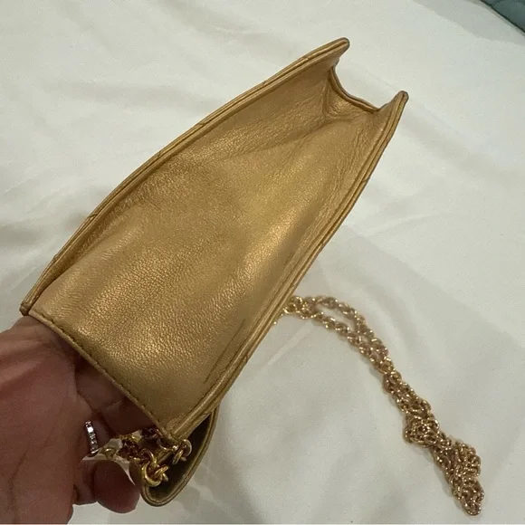 CHANEL Gold Quilted Crossbody Bag with Chain - Picture 9 of 12